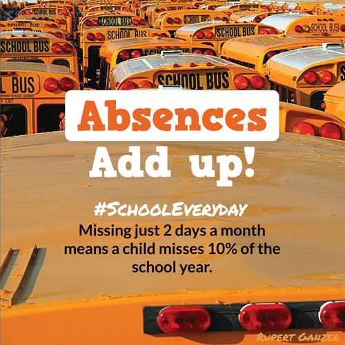 Photo of bus and "absences add up"